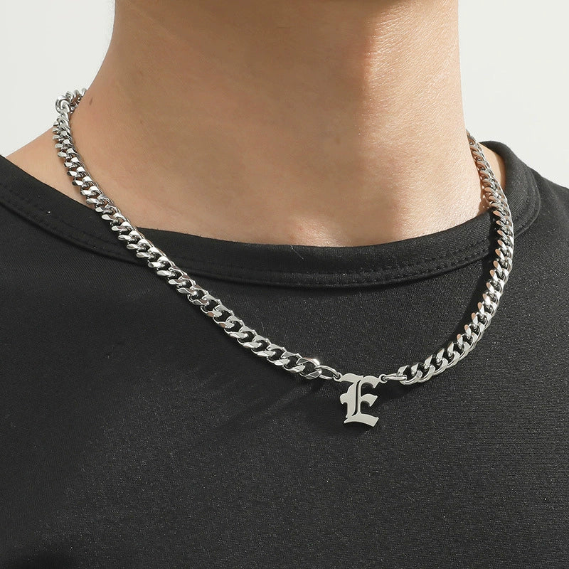 Titanium Steel English Alphabet Pendant Necklace With Cuban Chain Electroplating Hip Hop Fashion Style - Image 9