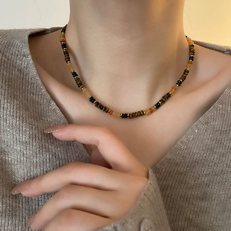 Titanium Steel Geometric Beaded Necklace For Women Light Luxury Niche Lockbone Chain - Image 4