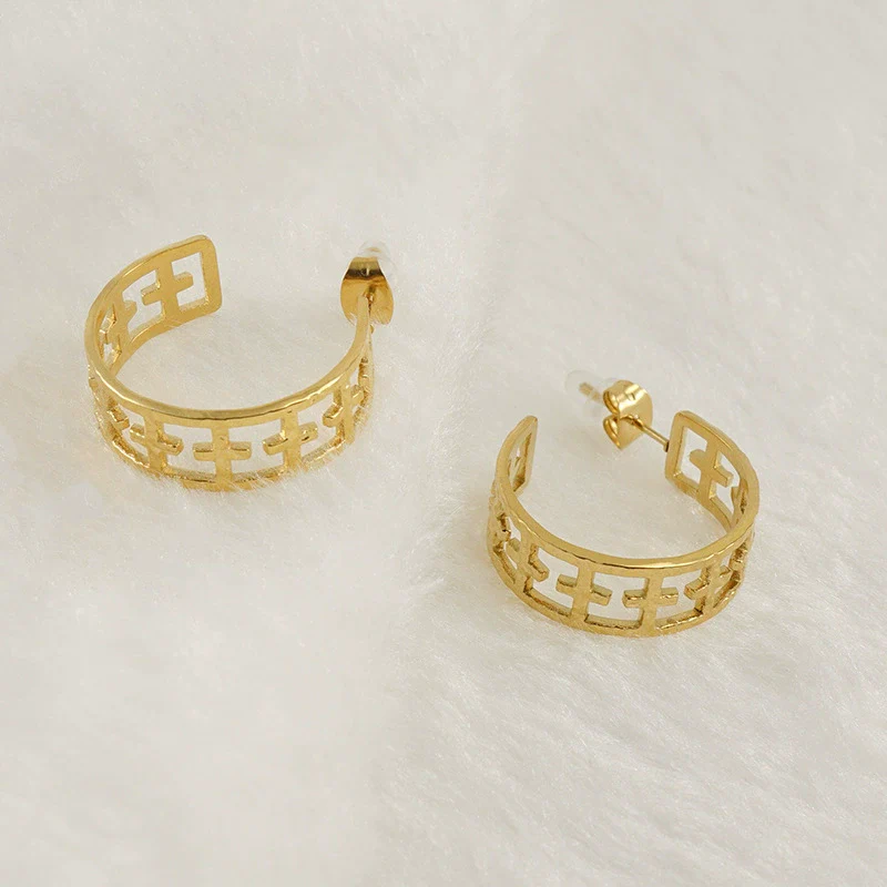 316L Stainless Steel Geometric Cross Electroplated Women's Earrings - Image 3