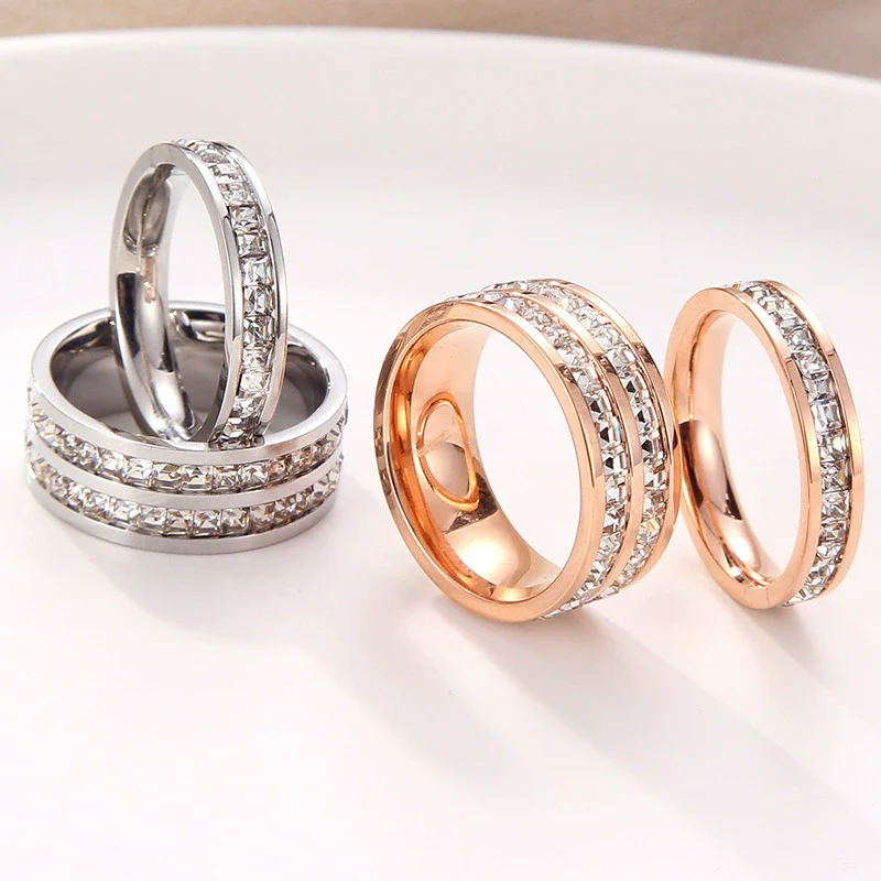 Titanium Steel Geometric Diamond Ring Unisex - Image 3