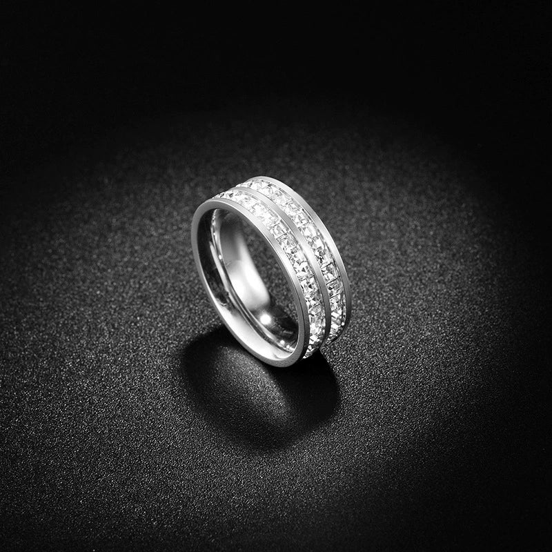 Titanium Steel Geometric Diamond Ring Unisex - Image 8
