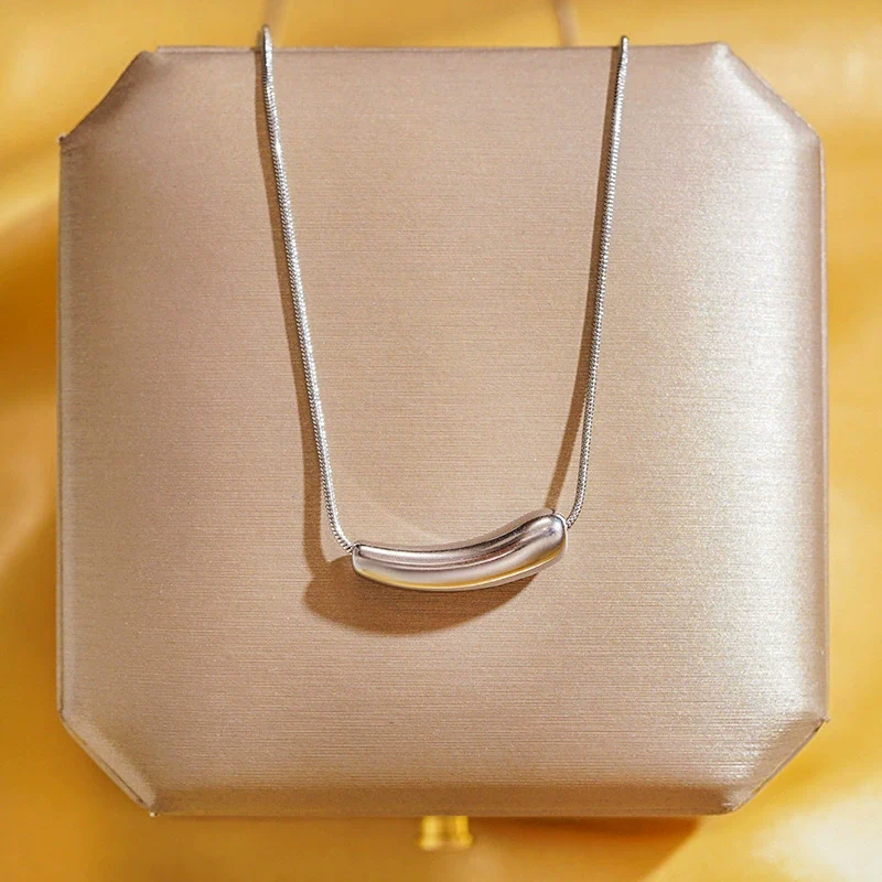 Titanium Steel Geometric Light Luxury Snake Bone Chain Necklace With Eggplant Pendant For Women Electroplated - Image 2