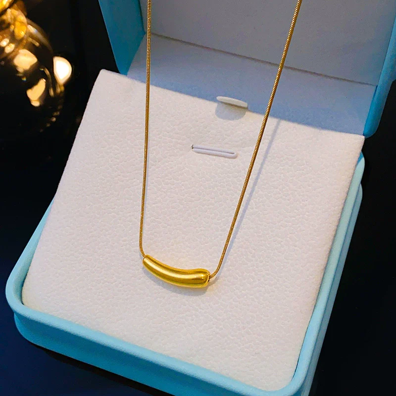 Titanium Steel Geometric Light Luxury Snake Bone Chain Necklace With Eggplant Pendant For Women Electroplated - Image 3