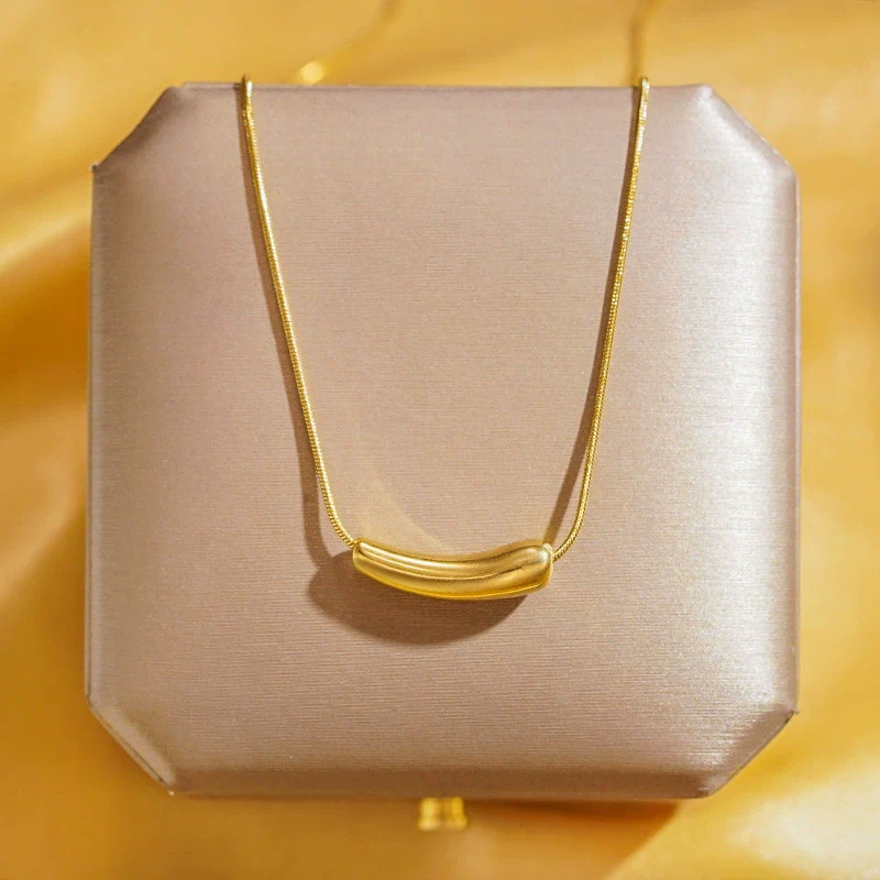 Titanium Steel Geometric Light Luxury Snake Bone Chain Necklace With Eggplant Pendant For Women Electroplated - Image 4