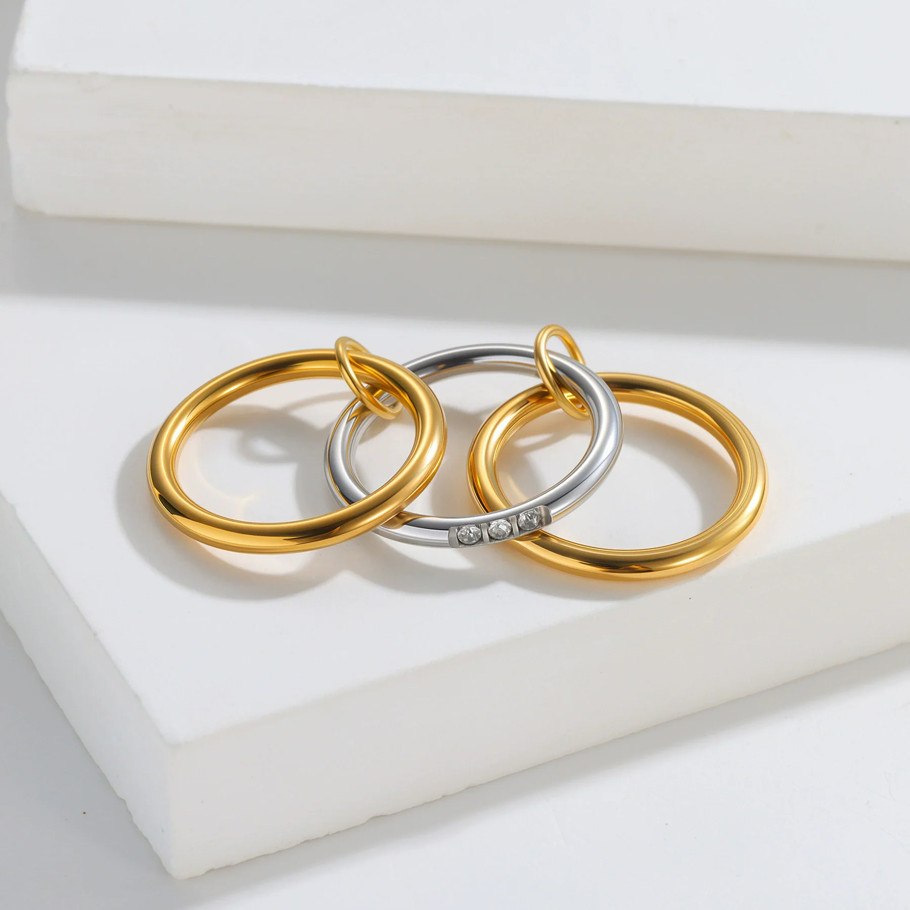 Titanium Steel Geometric Multiring Combination Women's Ring Electroplated - Image 2