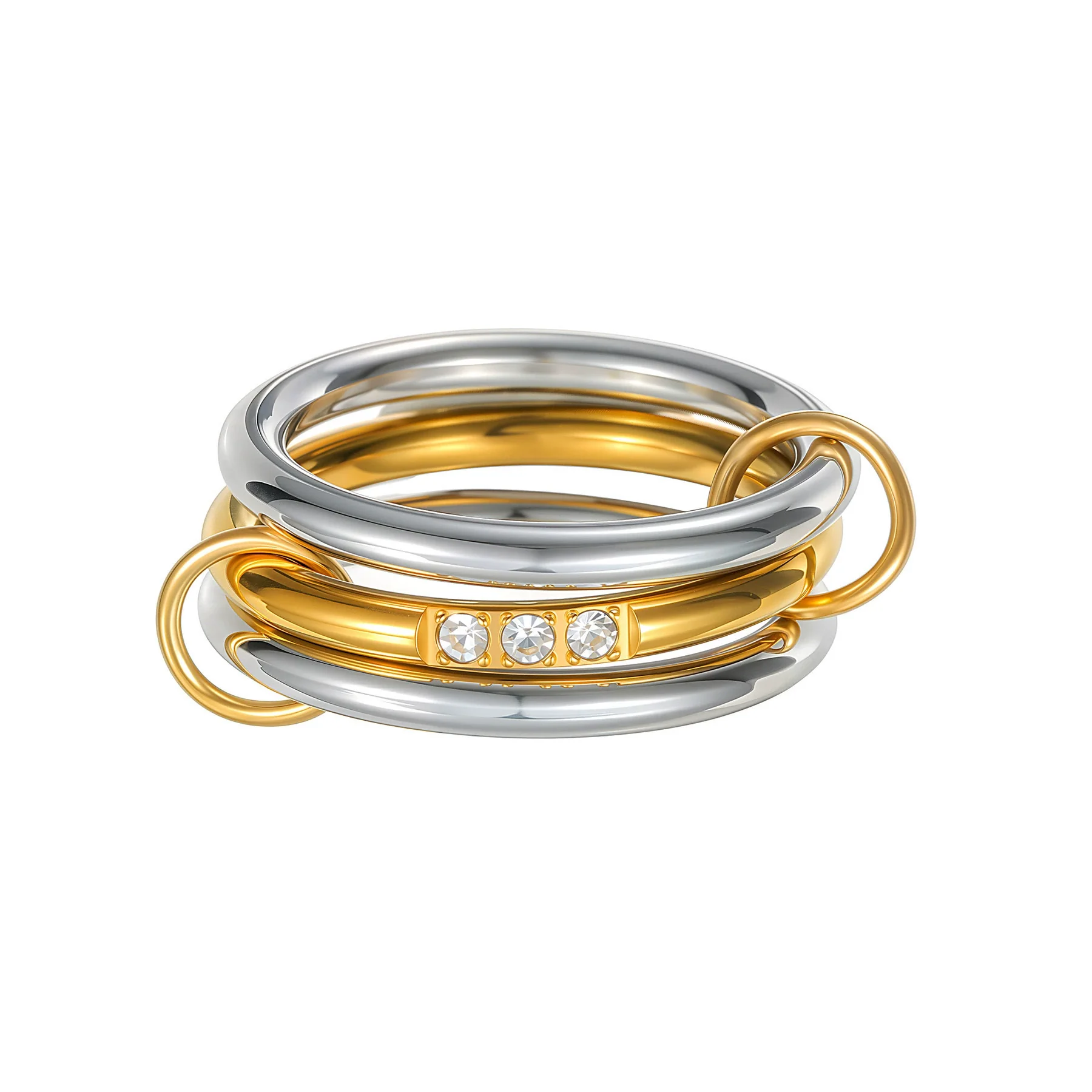 Titanium Steel Geometric Multiring Combination Women's Ring Electroplated - Image 5
