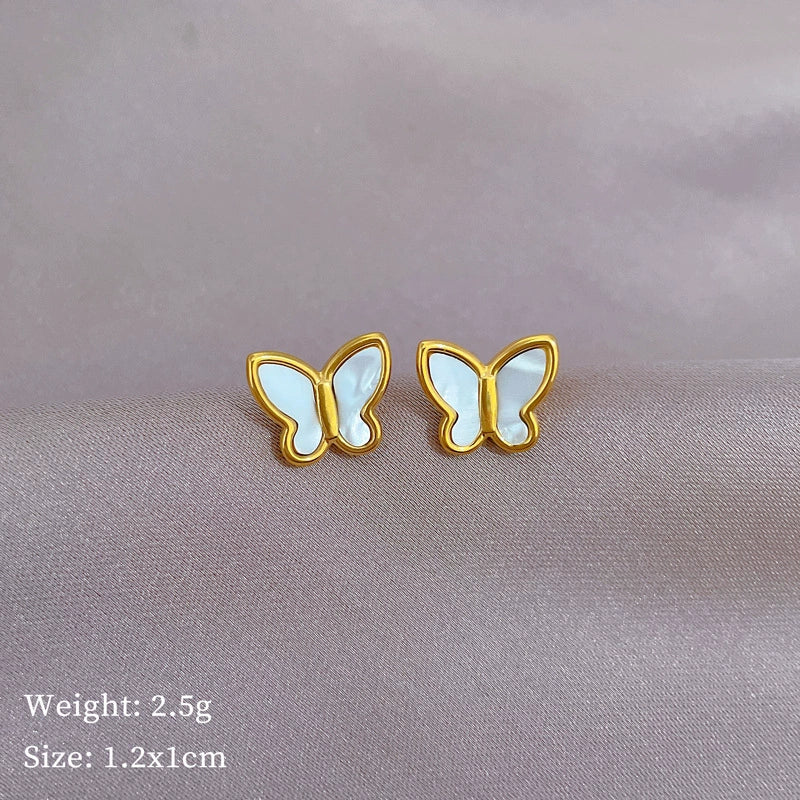 Titanium Steel Geometric Shell Butterfly Electroplated Minimalist Unisex Earrings