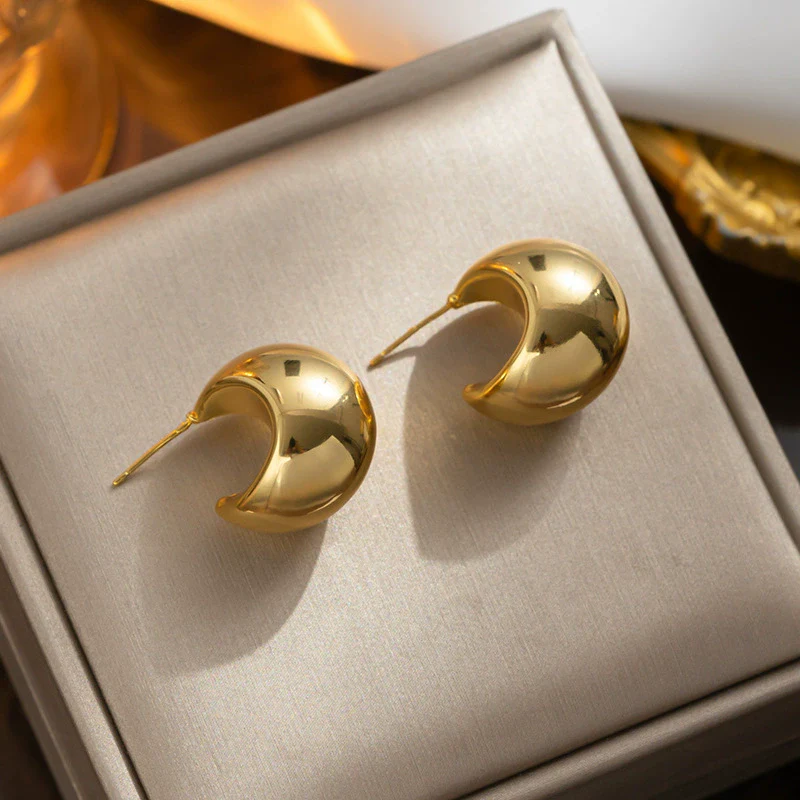 Titanium Steel Geometric Small Bean Earrings Real Gold Electroplated - Image 2