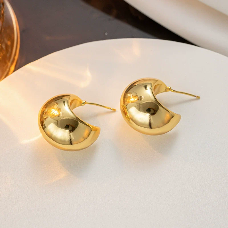 Titanium Steel Geometric Small Bean Earrings Real Gold Electroplated - Image 3