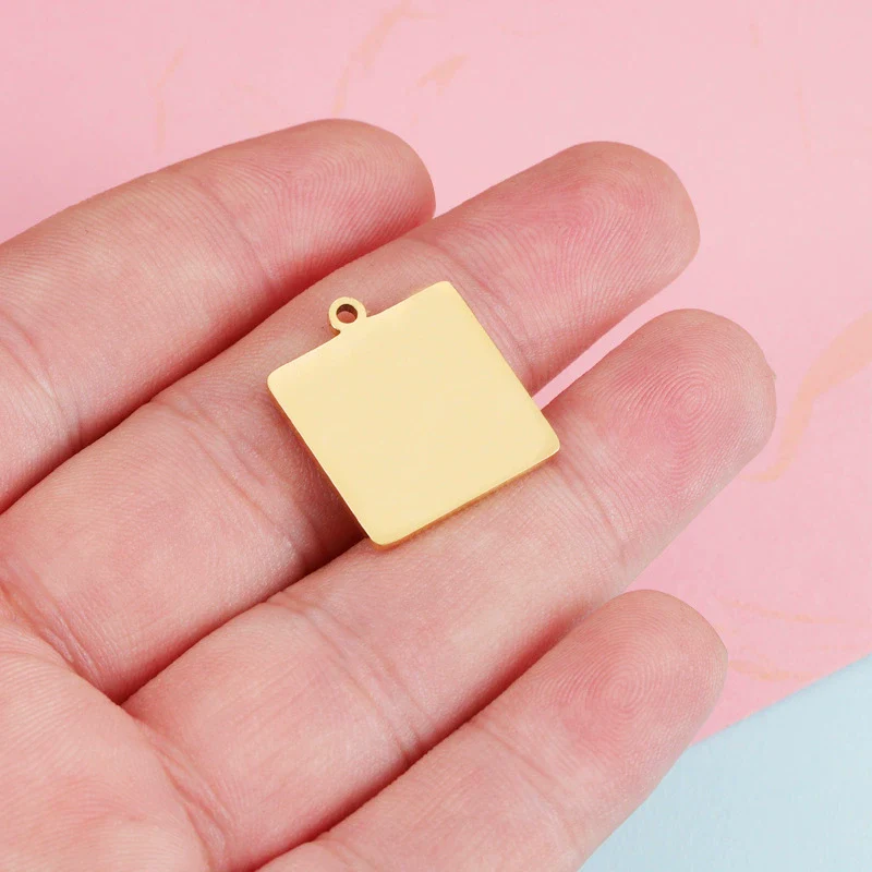 Titanium Steel Geometric Square Outer Hole Engraved And Electroplated Pendant Jewelry Accessories - Image 3