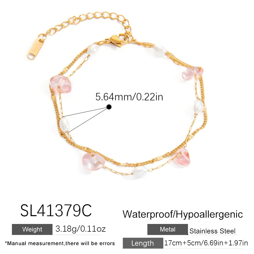 Titanium Steel Geometric Style Light Luxury Electroplated Double Layer Natural White Stone Bracelet For Women - Image 7