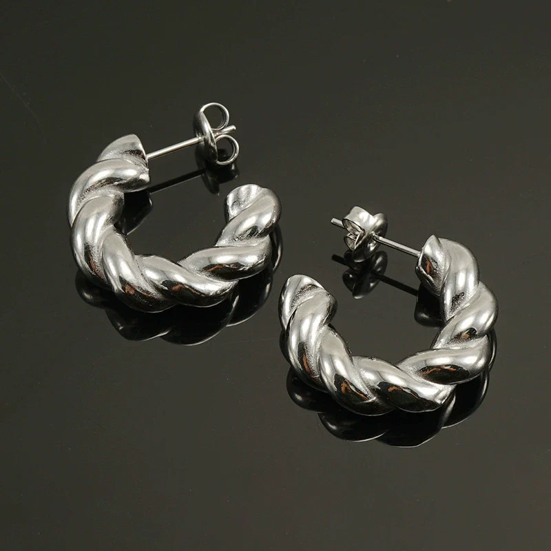316L Stainless Steel Geometric Twisted Women's Earrings Electroplated - Image 4