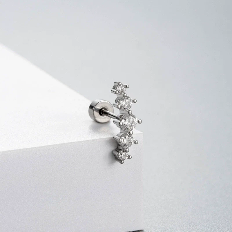 Titanium Steel Geometric Zirconia Earrings For Women - Image 2