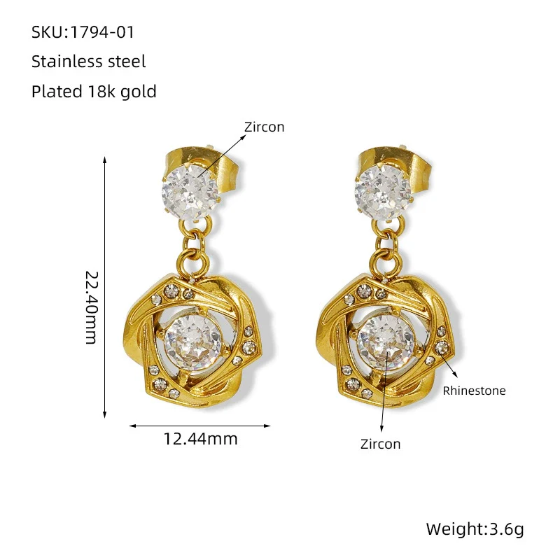 316L Stainless Steel Geometric Zirconia Earrings For Women In Ins Style - Image 8