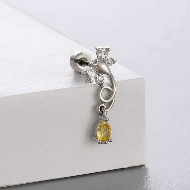 Titanium Steel Geometric Zirconia Women's Puncture Earrings - Image 9