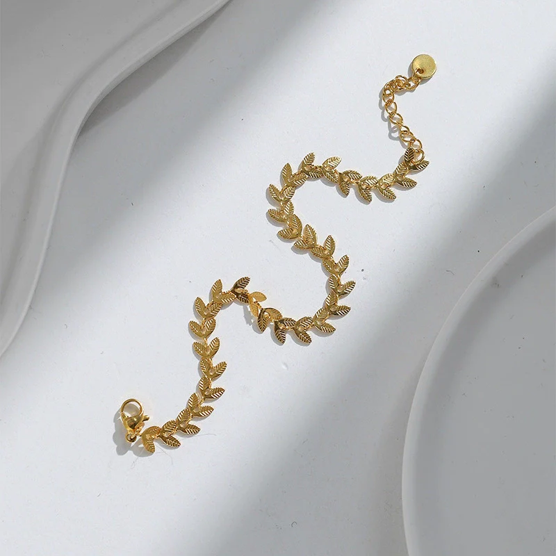 Titanium Steel Goldplated Leaf Bracelet For Women Fashionable Jewelry - Image 4