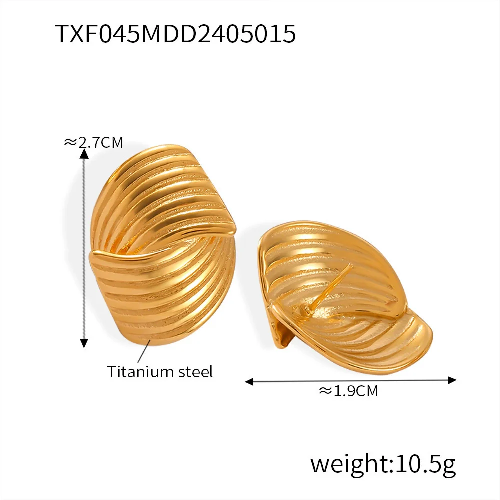 Titanium Steel Hand Polished Electroplated Line Pattern Women's Earrings Simple Design - Image 9