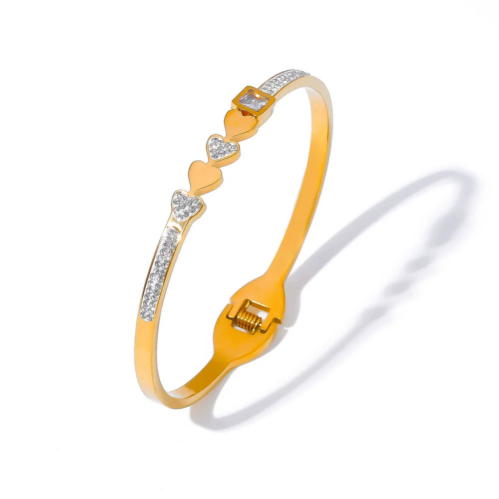 Titanium Steel Heart Diamondencrusted Electroplated Elastic Open Fashion Bracelet Fadeless Jewelry - Image 5