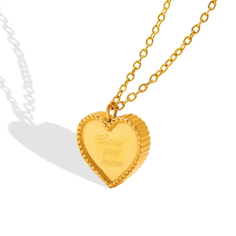 316L Stainless Steel Heart Pendant Necklace With Frosted Finish And Cross Chain Style - Image 4