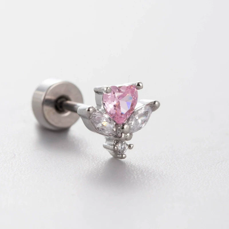 Titanium Steel Heart Shape Pink Zircon Ear Nail Sweet Style Earrings - Image 5