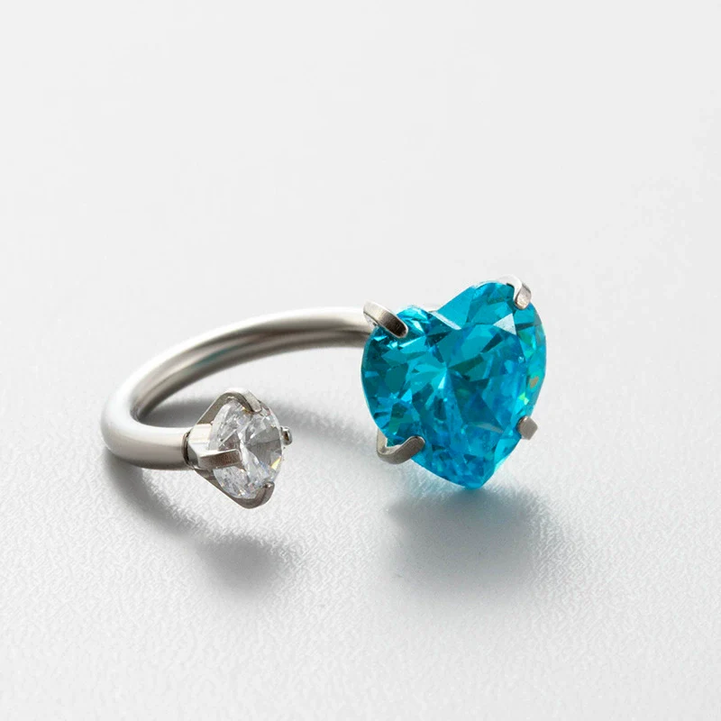 Titanium Steel Heart Shaped Inlaid Zircon Women's Ring Ear Nail - Image 8