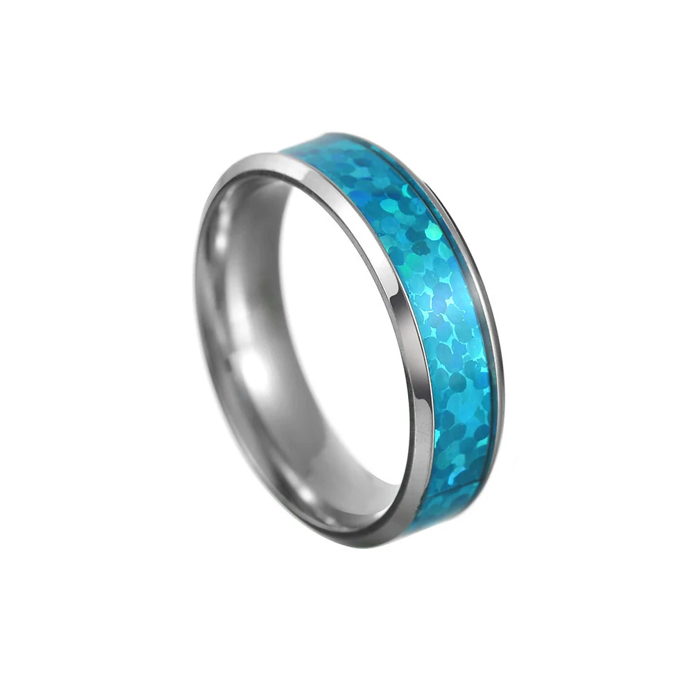 Titanium Steel Jewelry Rings Bracelets Blue Imitation Opal Dripping Oil Style Unisex - Image 7