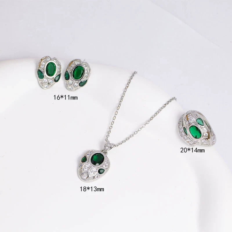 Titanium Steel Jewelry Set With Emerald Gemstone Pendant Animal Zodiac Pattern Electroplated For Women - Image 12