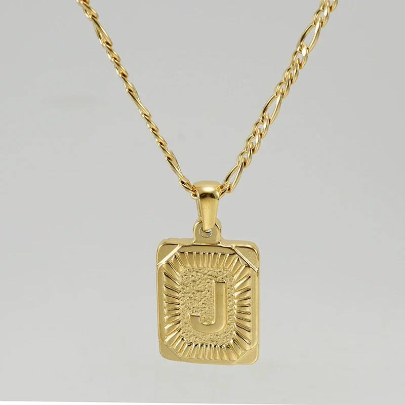 316L Stainless Steel Letter Pendant Necklace For Men Figaro Chain - Image 14