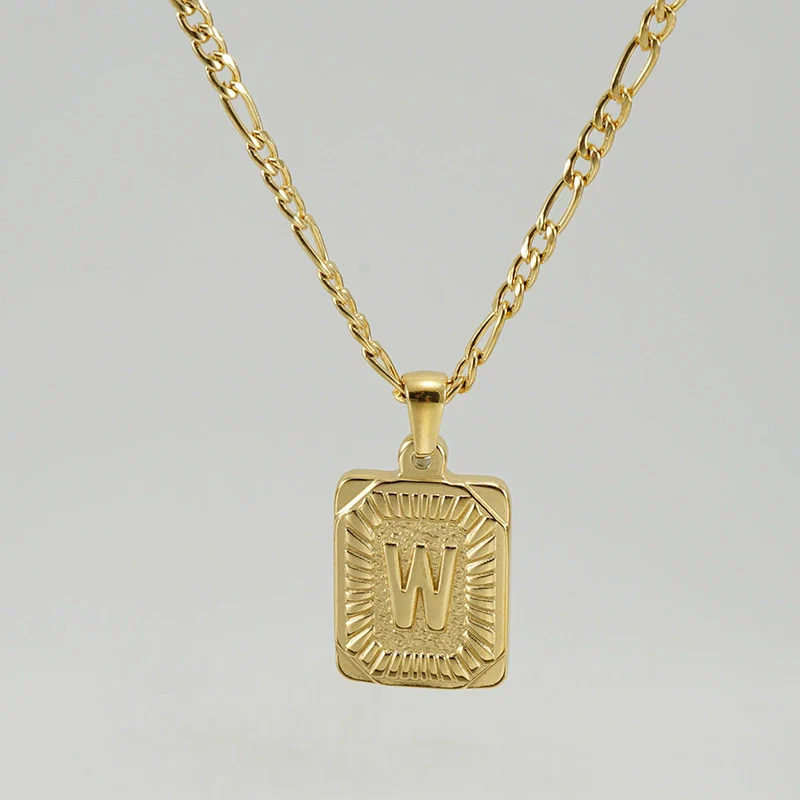 316L Stainless Steel Letter Pendant Necklace For Men Figaro Chain - Image 27