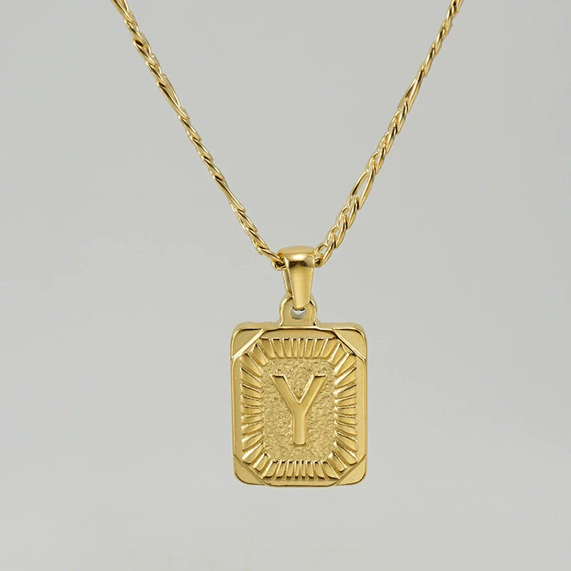 316L Stainless Steel Letter Pendant Necklace For Men Figaro Chain - Image 29