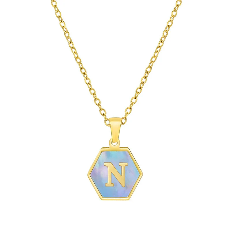 316L Stainless Steel Letter Polygon Pendant Necklace For Women With Electroplating Treatment - Image 19