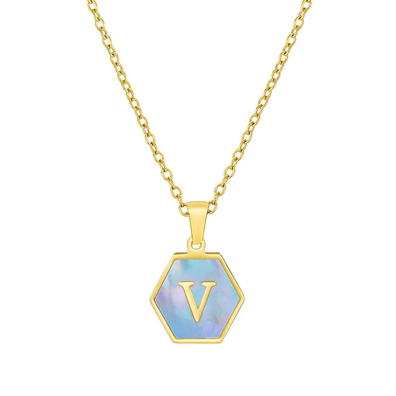 316L Stainless Steel Letter Polygon Pendant Necklace For Women With Electroplating Treatment - Image 27