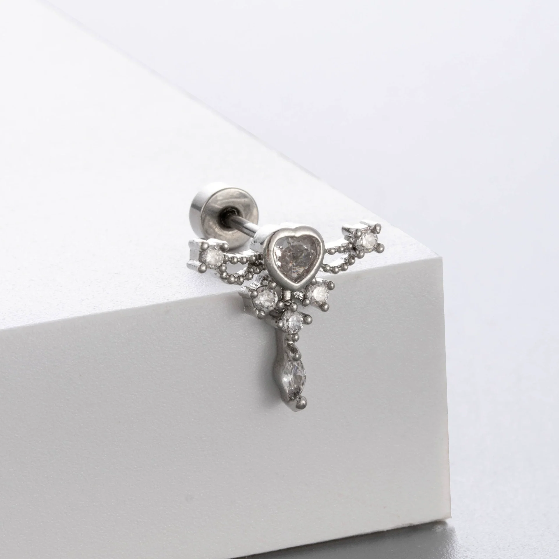 Titanium Steel Love Star Bow Zircon Earrings