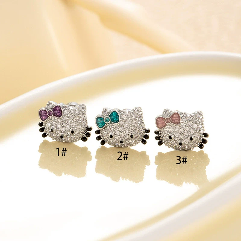 Titanium Steel Microinlaid Zircon Animal Zodiac Cat Head Ear Nail - Image 2