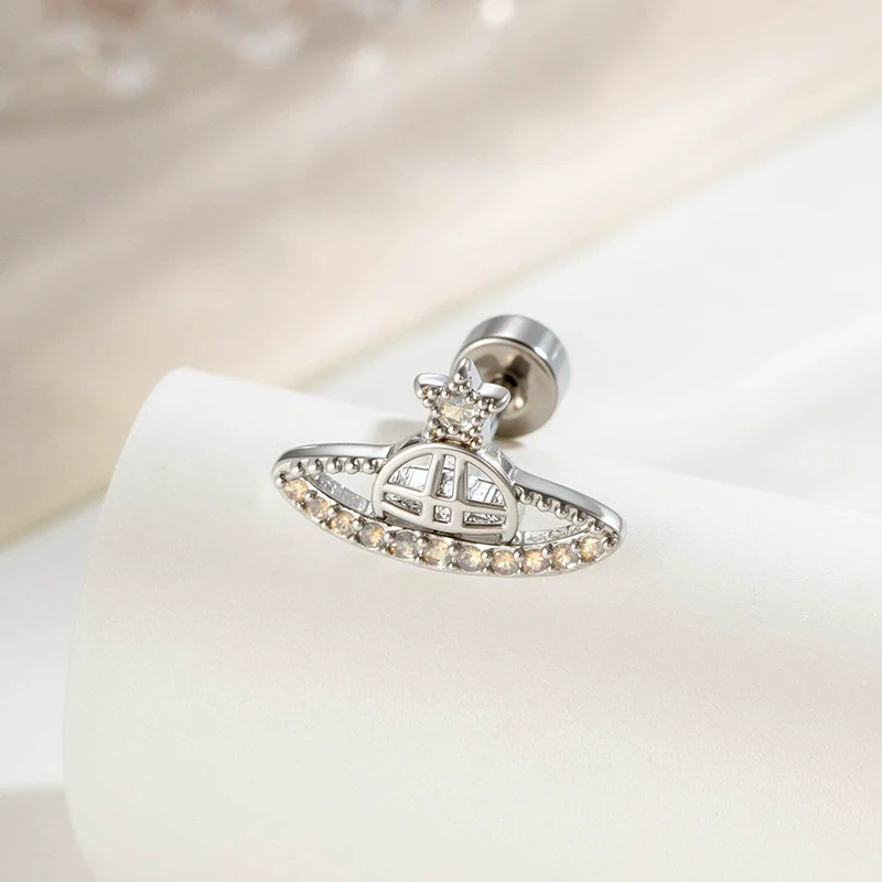 Titanium Steel Micropaved Zircon Saturn Cartilage Piercing Ear Bone Nail For Women Fashion Design - Image 7