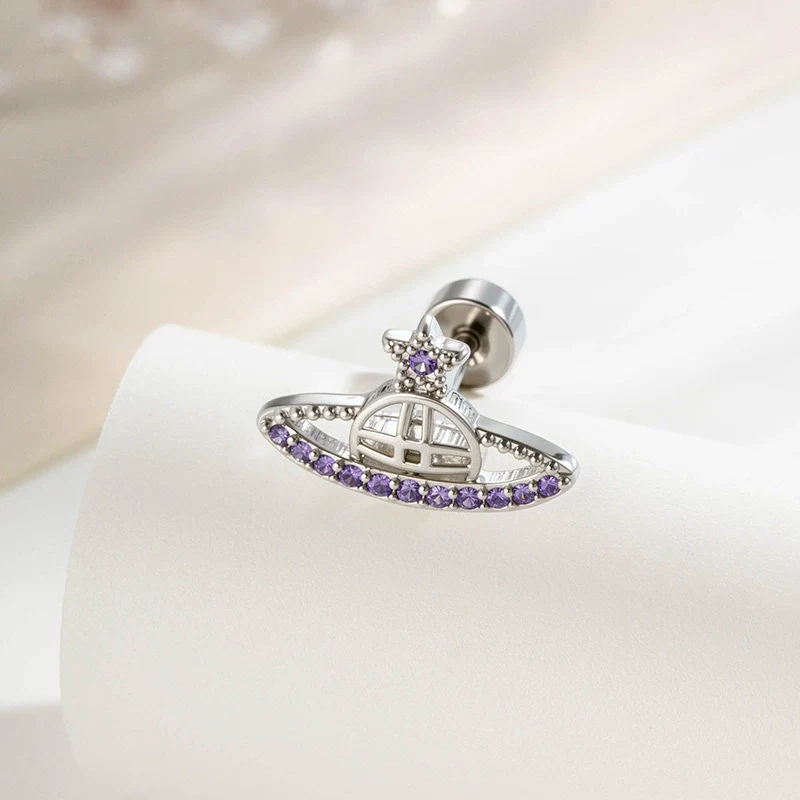 Titanium Steel Micropaved Zircon Saturn Cartilage Piercing Ear Bone Nail For Women Fashion Design - Image 9