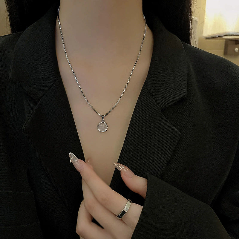 Titanium Steel Necklace With Geometric Moonstone Pendant For Women - Image 3