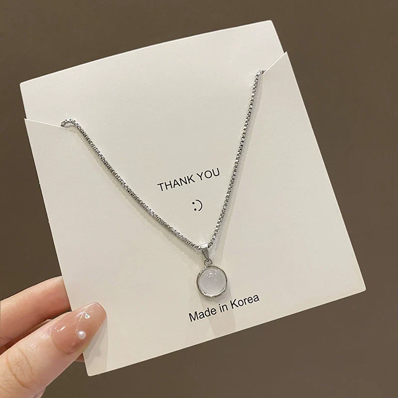 Titanium Steel Necklace With Geometric Moonstone Pendant For Women - Image 4