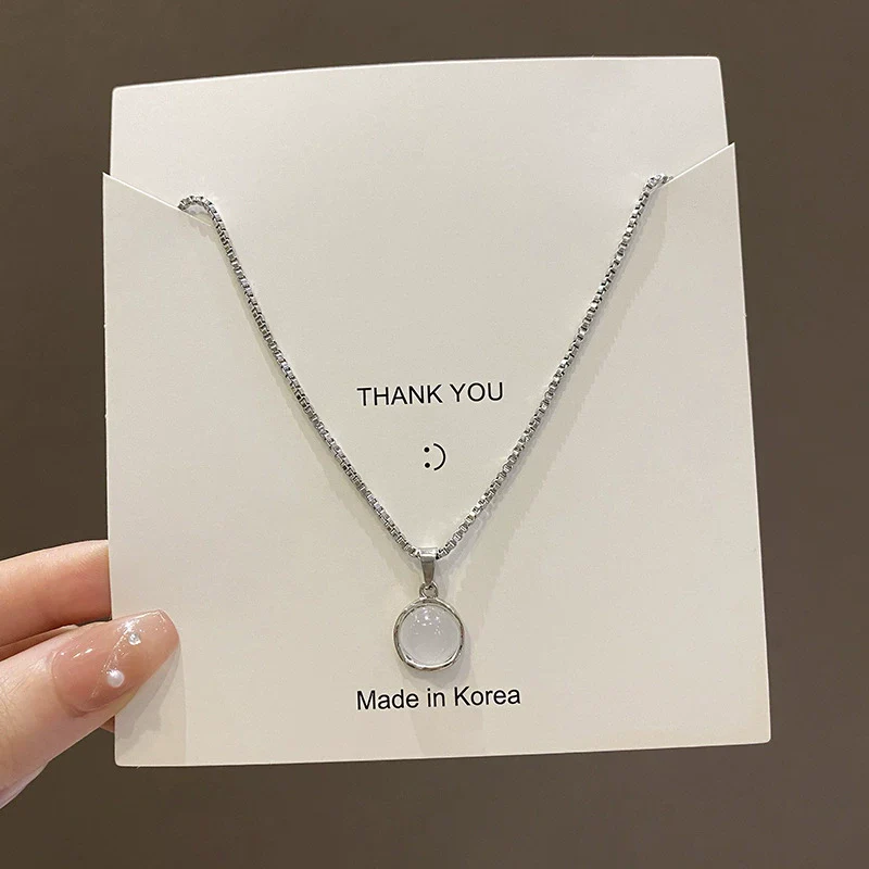 Titanium Steel Necklace With Geometric Moonstone Pendant For Women - Image 6