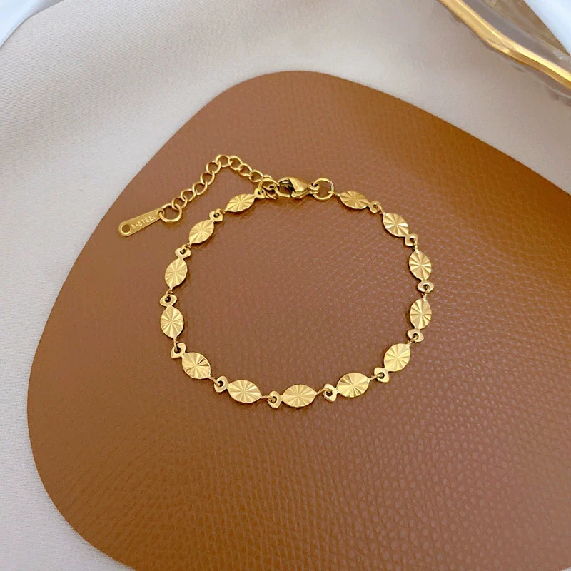 Titanium Steel Oval Sequin Constellation Gold Inlaid Women's Bracelet - Image 3