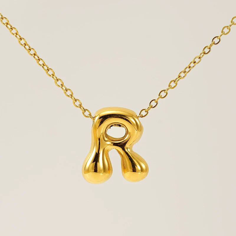 316L Stainless Steel Pendant Necklace With Letter Pattern 18K Gold Plated Unisex - Image 23