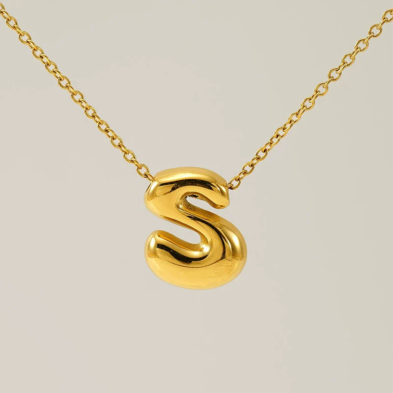 316L Stainless Steel Pendant Necklace With Letter Pattern 18K Gold Plated Unisex - Image 24
