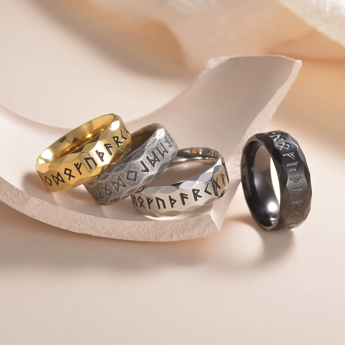 Titanium Steel Ring Antique Silver Retro With Letters Numbers Text Electroplating For Men