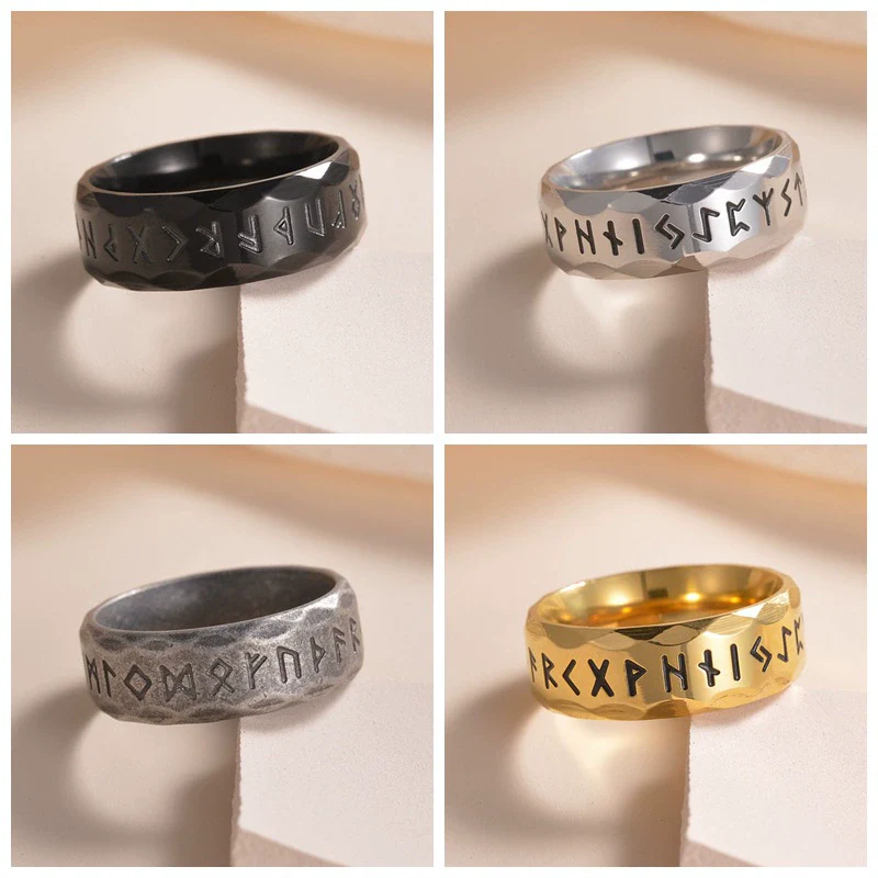 Titanium Steel Ring Antique Silver Retro With Letters Numbers Text Electroplating For Men - Image 2