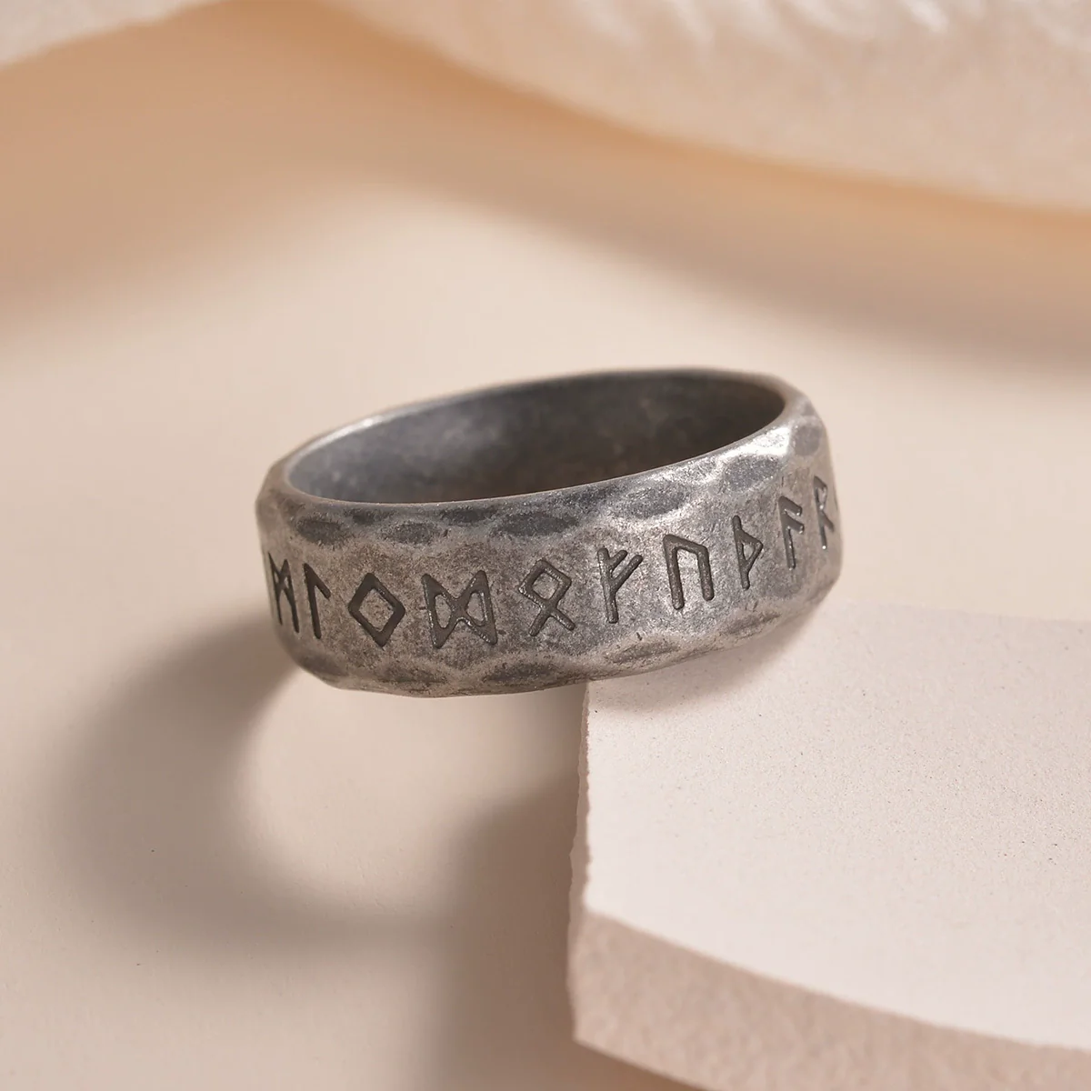 Titanium Steel Ring Antique Silver Retro With Letters Numbers Text Electroplating For Men - Image 3
