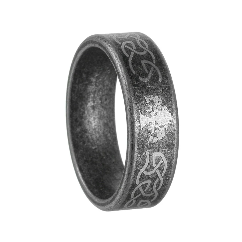 Titanium Steel Ring Geometric Pattern Distressed Style Unisex Jewelry - Image 7