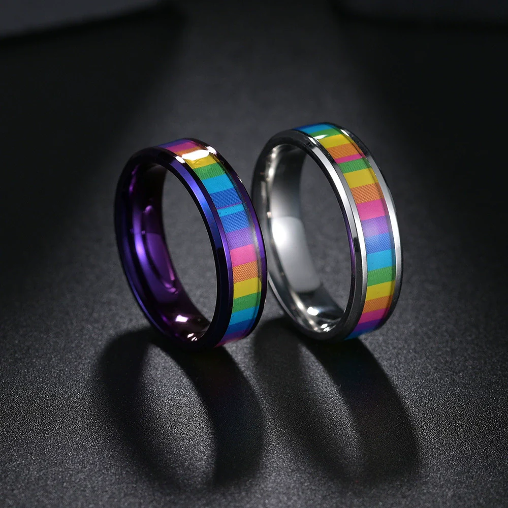 Titanium Steel Ring Unisex Colorful Rainbow With Letters Numbers Text Electroplated