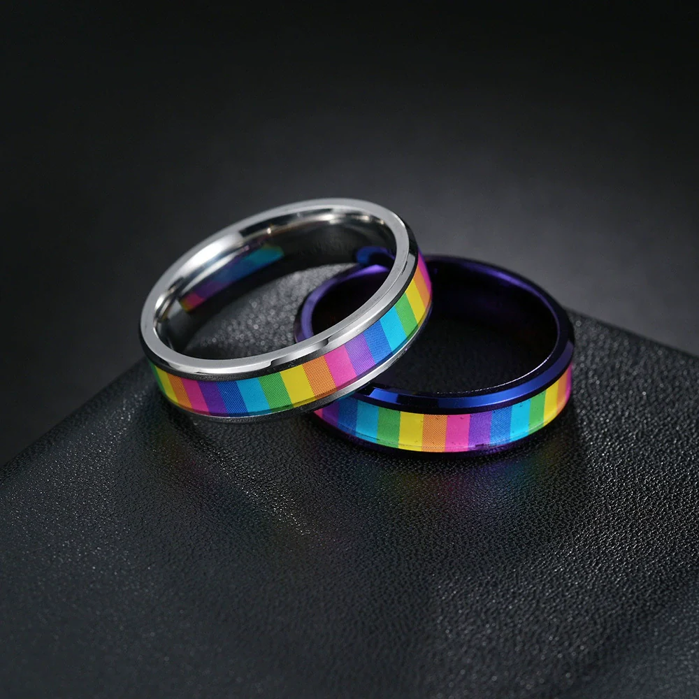 Titanium Steel Ring Unisex Colorful Rainbow With Letters Numbers Text Electroplated - Image 2