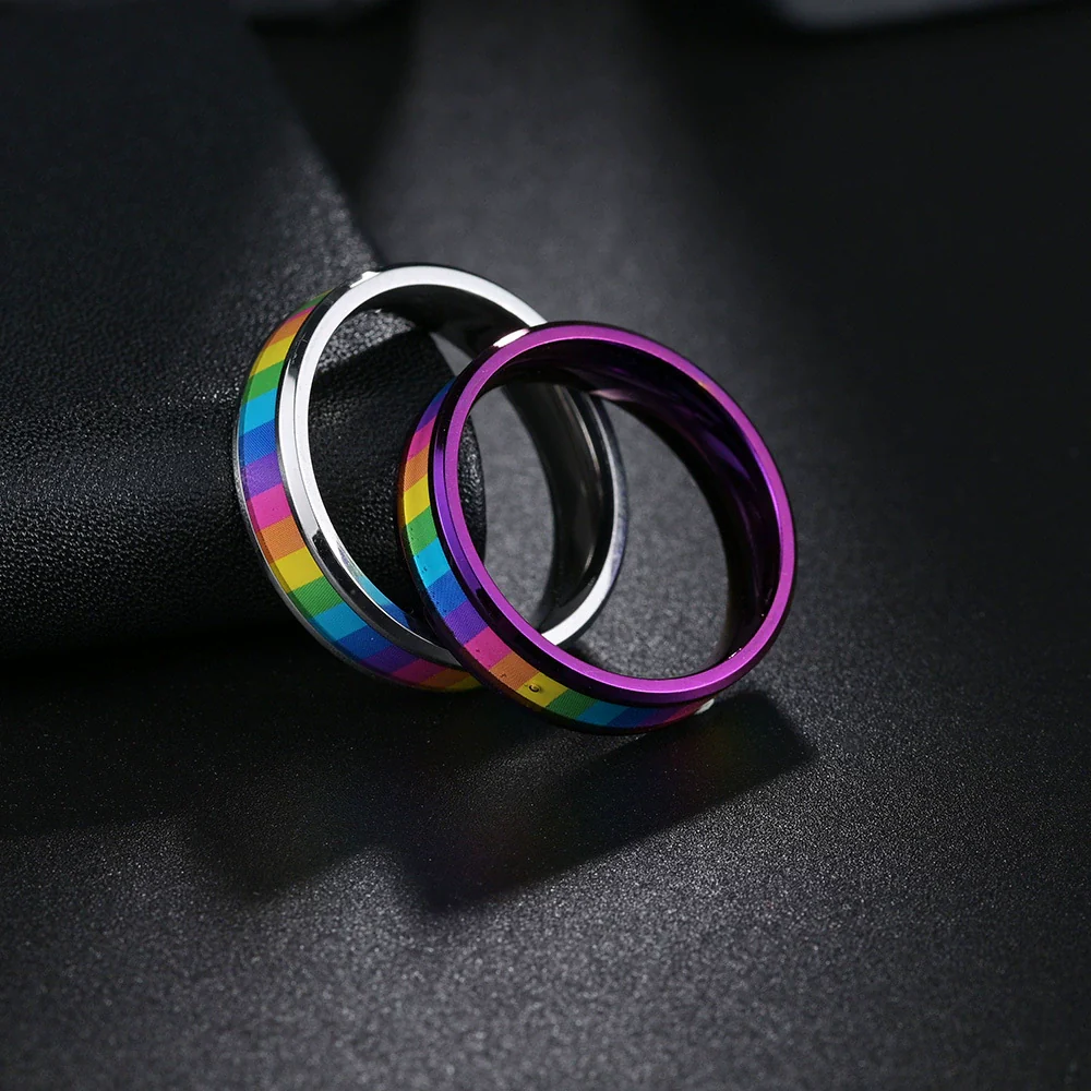 Titanium Steel Ring Unisex Colorful Rainbow With Letters Numbers Text Electroplated - Image 3
