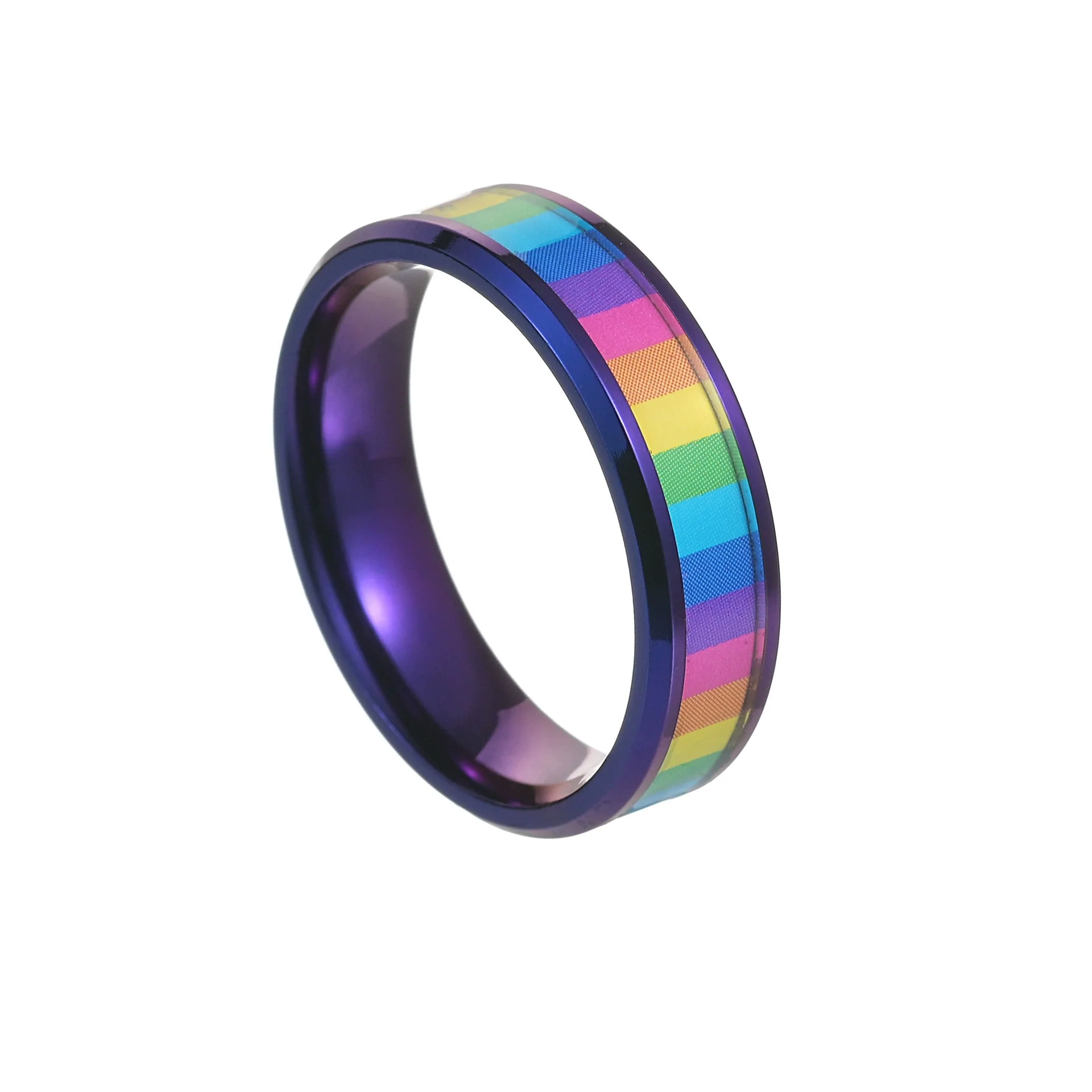 Titanium Steel Ring Unisex Colorful Rainbow With Letters Numbers Text Electroplated - Image 4